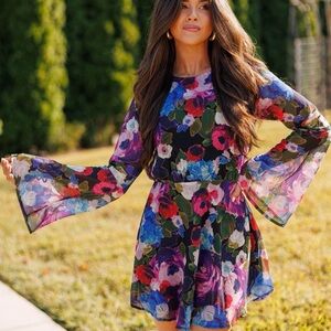 Vibrant Floral Long Sleeve Dress